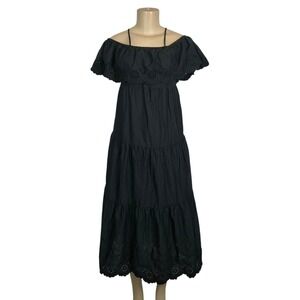 Old Navy Black Eyelet Lace Tiered Midi Dress XS Boho Western Cottagecore Cowgirl